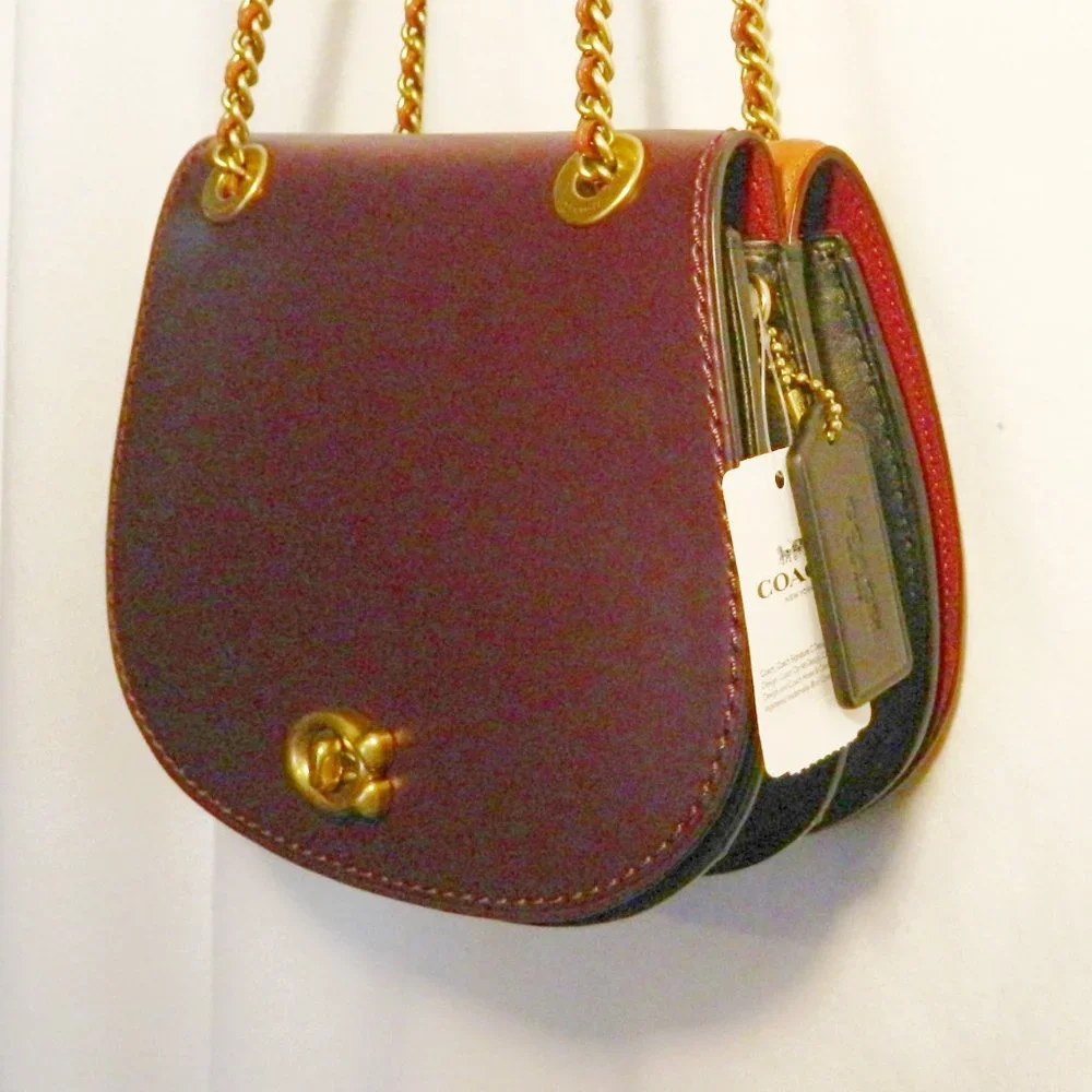 COACH $395 75577 Reversible Parker Saddle Bag In Signature Canvas Tan/Rust/Brass